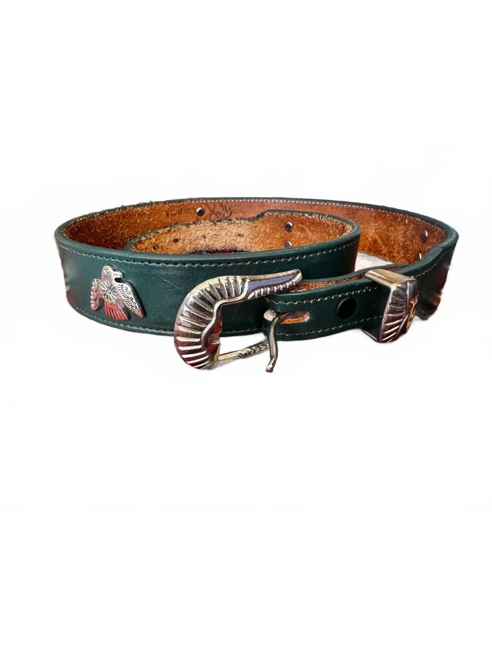 Vintage Green Leather Bird Concho Western Belt - Size 32